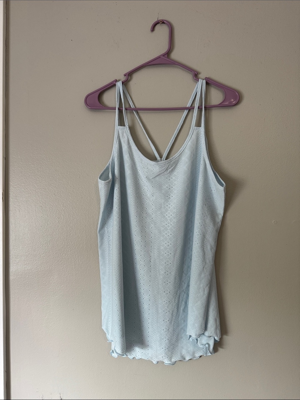 Light Blue Eyelet Strappy Camisole with Crisscross Back